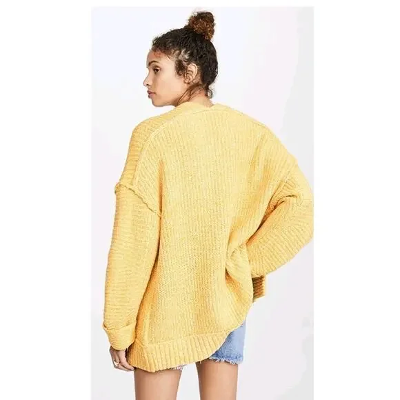 Free People Womens Dark Yellow Chunky Knit High Hopes Cardigan Sweater XS - Picture 3 of 10